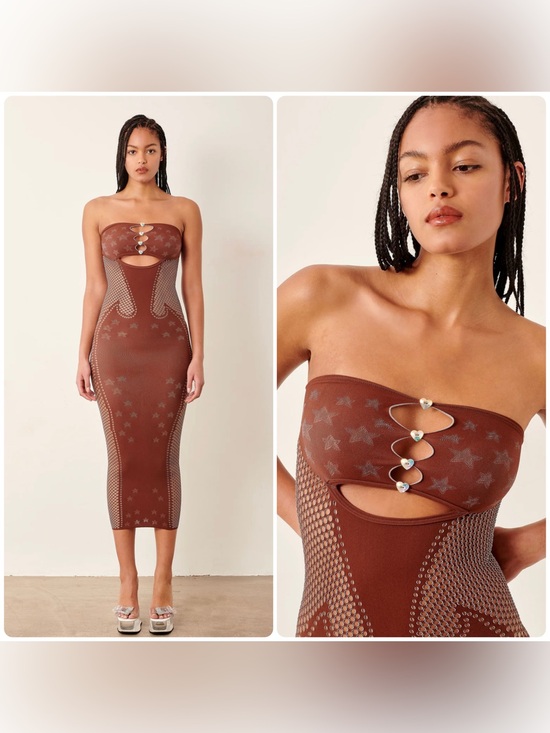 POSTER GIRL Dresses & Skirts - New! Poster Girl Roxie Dress Old Money Brown Stretch Bodycon Midi Dress 🤎🤠 OS